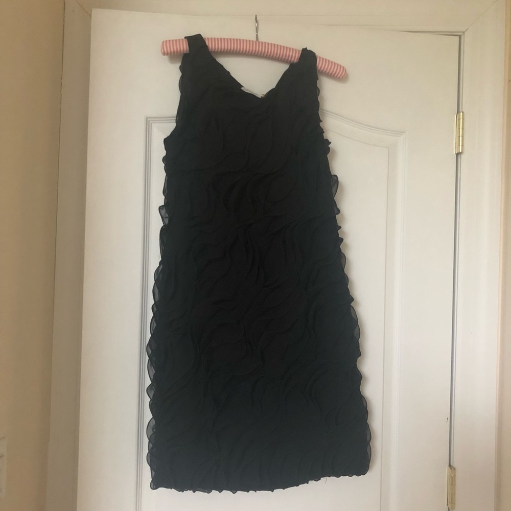 Black Calvin Klein Floral Ruffle Evening Dress
